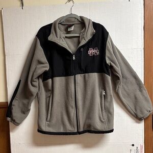 Gray and Black Genuine Stuff Fleece Jacket With MS State Logo Size Large